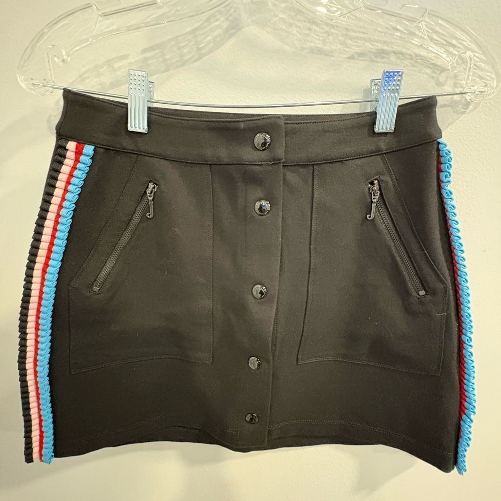 Juicy Couture Black Mini Skirt with Red, Turquoise ,Pink ,Black Ribbon Edging